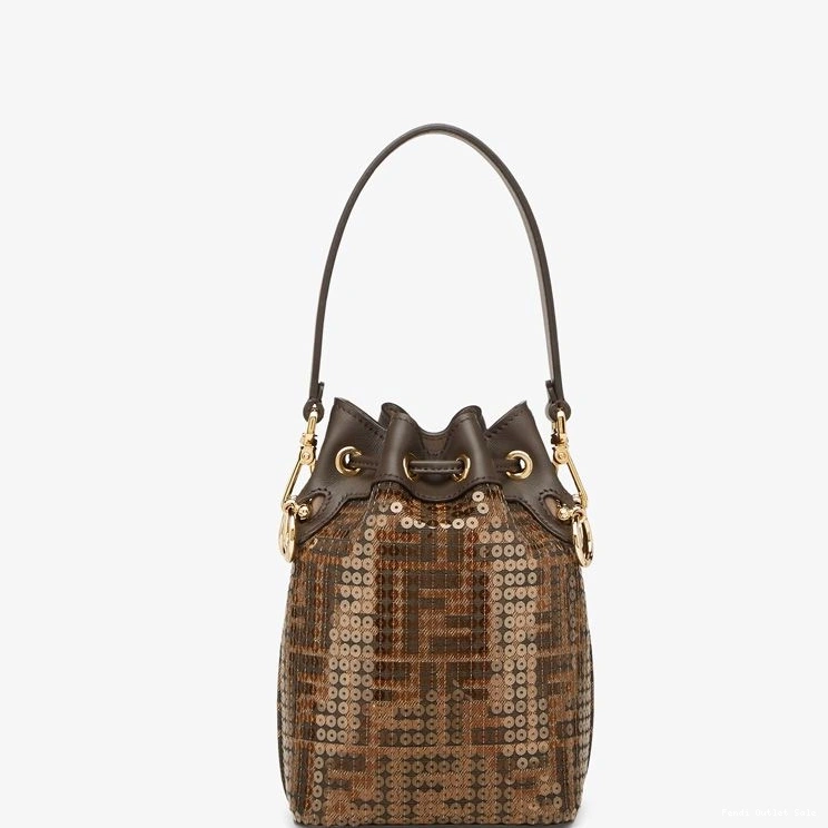 Affordable Sequins Motif Mini Bag In Bucket with Mon Tresor FF Fabric Brown Fendi 0723